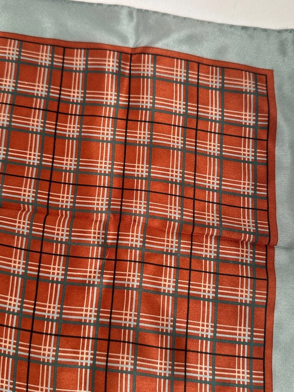 Echo Vintage NWT Plaid 100% Silk Scarf Japan Rust/Sage
